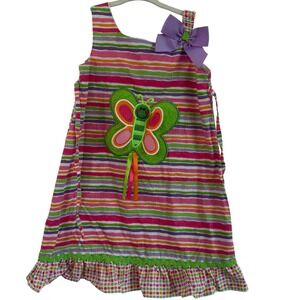 Y2K youngland multi stripe butterfly bow sleeveless dress girls 6 summer spring